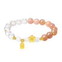 Pulseira Sunstone and Imitation Pearl para mulheres em prata 925