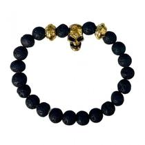 Pulseira Tarot Negro Pedras Vulcanicas 8 Mm Com Silicone