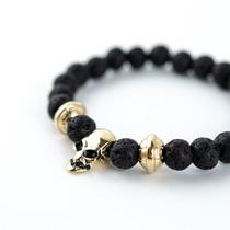 Pulseira Tarot Negro Pedras Vulcanicas 8 mm com Silicone