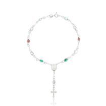 Pulseira Terço 18cm com Zircônias Coloridas Prata 925 Fé e Devoção