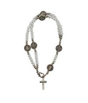 Pulseira Terço Contas Pretas / Cinza e Branco 0.5cm Crucifixo 7.5cm Pulseira Terço Contas Pretas / Cinza e Branco 0.5cm Crucifixo 7.5cm