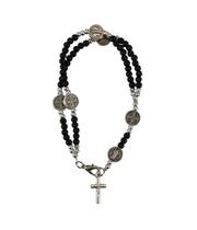 Pulseira Terço Contas Pretas / Cinza e Branco 0.5cm Crucifixo 7.5cm Pulseira Terço Contas Pretas / Cinza e Branco 0.5cm Crucifixo 7.5cm