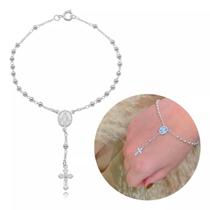 Pulseira terço de prata 925 com garantia mais flanela limpa prata