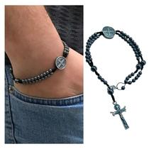 Pulseira Terço de Pulso Medalha de São Bento Hematita 4 mm