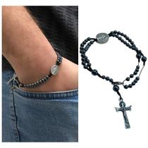 Pulseira Terço de Pulso Nossa Senhora das Graças Hematita 4 mm