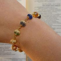 Pulseira terço especial de cristal Austríaco 8x6mm colorido - Folheado à ouro 18k