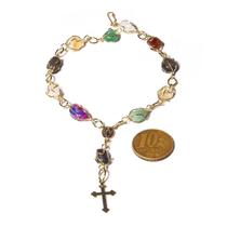 Pulseira Terço Pedra Mista Rolado Na Gaiola Dourado Pulseira Terço Pedra Mista Rolado Na Gaiola Dourado