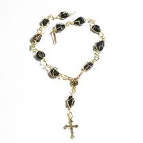 Pulseira Terço Pedra Onix Natural Rolado Na Gaiola Dourado Pulseira Terço Pedra Onix Natural Rolado Na Gaiola Dourado