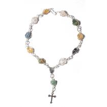 Pulseira Terço Pedras Mistas Rolado Na Gaiola Pratedo