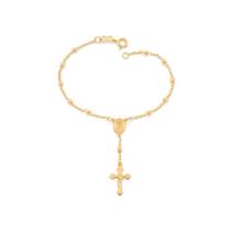 Pulseira Terço Rommanel Folheado Ouro Com Esferas e Sagrado Coração de Maria 18cm 551675