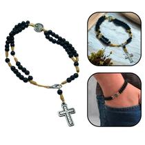 Pulseira Terço Santa Rita de Cássia Madeira Preta 4 mm