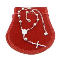 Pulseira Terço Unissex 18/23cm 4mm Folheada Prata PL447 Pulseira Terço Unissex 18/23cm 4mm Folheada Prata PL447