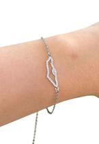 Pulseira Terra Iluminada, Prateada com Pedras de Brilho, Bijuteria Israel