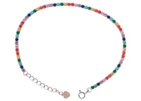 Pulseira Toda Cravejada Zirconia Colorida 2mm + Extensor