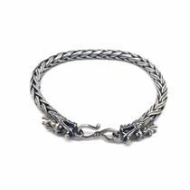 Pulseira Trança Dupla Bali Fecho Cabeça Dragão Prata de Lei 26851