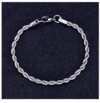 Pulseira Trançada cordão Baiano Prata em Aço inox - Própria