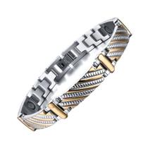 Pulseira Trançada Prata Com Banho De Ouro 18k Magnética Luxo