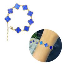 Pulseira Trevo Azul Ouro 18k Modelo Virgina Banhada Feminina