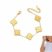 Pulseira Trevo Clássica Banhada a Ouro 18K Estilo Blogueira