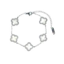 Pulseira Trevo de Quatro Folhas Branco Aço Inoxidável Prata Inspiração Viriginia