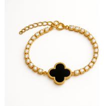 Pulseira Trevo Pedras Zircônia Virgínia Cravejado Ouro 18k Pulseira Trevo Pedras Zircônia Virgínia Cravejado Ouro 18k