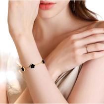 Pulseira Trevo Preto Flor - Banhado A Ouro 18K Pulseira Trevo Preto Flor - Banhado A Ouro 18K