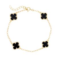 Pulseira Trevos Preto Virginia Folheada a Ouro 18k