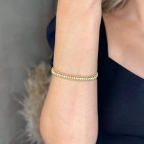 Pulseira Tripla Bolinhas Lisas e Riviera Banhado em Ouro 18k