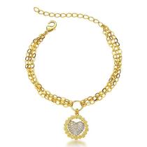 Pulseira tripla com pingente coração cravejado Pulseira tripla com pingente coração cravejado