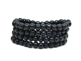 Pulseira Unissex Bolinha Madeira Preta Kit 4 Peças