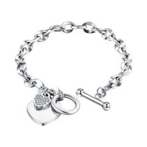 Pulseira Unissex De Aço Inoxidável Para Casal Com Pingente De Coração Duplo E Fecho OT Pulseira Unissex De Aço Inoxidável Para Casal Com Pingente De Coração Duplo E Fecho OT