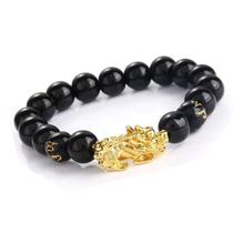 Pulseira Unissex FengShui Pedras Pretas e Pixiu Dourado (Proteção e Prosperidade) - Ajustável (1 Und) Pulseira Unissex FengShui Pedras Pretas e Pixiu Dourado (Proteção e Prosperidade) - Ajustável (1 Und)