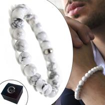 Pulseira Unissex Pedra Natural Howlita Branca Conexões Paz Harmonia