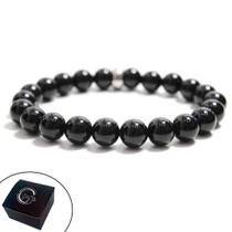 Pulseira Unissex Pedras Naturais Preta Ônix Quartzo