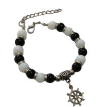 Pulseira Unissex Preta e Branca com Pingente