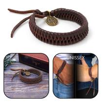 Pulseira unissex religiosa em couro trançado medalha de são bento Pulseira unissex religiosa em couro trançado medalha de são bento