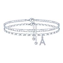 Pulseira Ursteel banhada a prata Initial A, tornozeleira ajustável, 22 cm