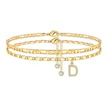Pulseira Ursteel D Initial Tornozeleira banhada a ouro 14K ajustável