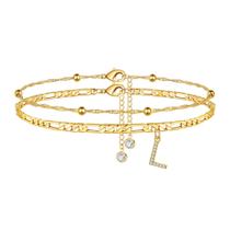 Pulseira Ursteel Initial banhada a ouro 14K ajustável 21,5 cm