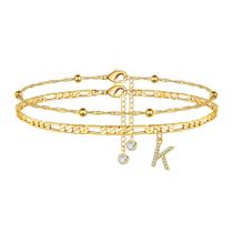 Pulseira Ursteel K Initial banhada a ouro 14K ajustável 22cm