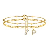 Pulseira Ursteel P Initial Tornozeleira banhada a ouro 14K 21,6 cm Pulseira Ursteel P Initial Tornozeleira banhada a ouro 14K 21,6 cm