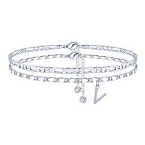 Pulseira Ursteel prateada em camadas com corrente de tornozelo V Initial