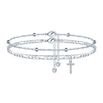 Pulseira Ursteel Silver Layered Chain Letter T Initial 14k Gold