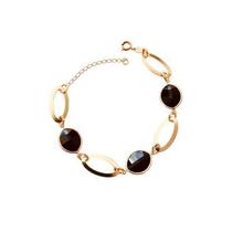 Pulseira Vazada Cristal Preto Semijoia Folheada Ouro 18K