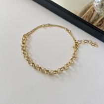 Pulseira veneziana com bolinhas e elo português 5mm - Banhado em ouro 18k
