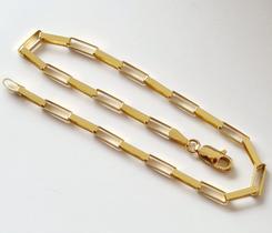 Pulseira Veneziana Com Elos Retangular, Em Ouro 18K