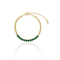 Pulseira Veneziana Dupla com Faixa de Riviera Esmeralda Banho Ouro 18K