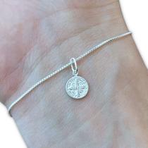Pulseira Veneziana Feminina com Pingente Medalha São Bento Prata 925 Legítima Maciça Italiana Original Pulseira Veneziana Feminina com Pingente Medalha São Bento Prata 925 Legítima Maciça Italiana Original