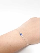 Pulseira Veneziana Olho Grego Azul Escuro Prata Legitima 925