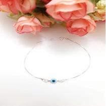 Pulseira Veneziana Olho Grego Branco Azul Prata Legitima 925